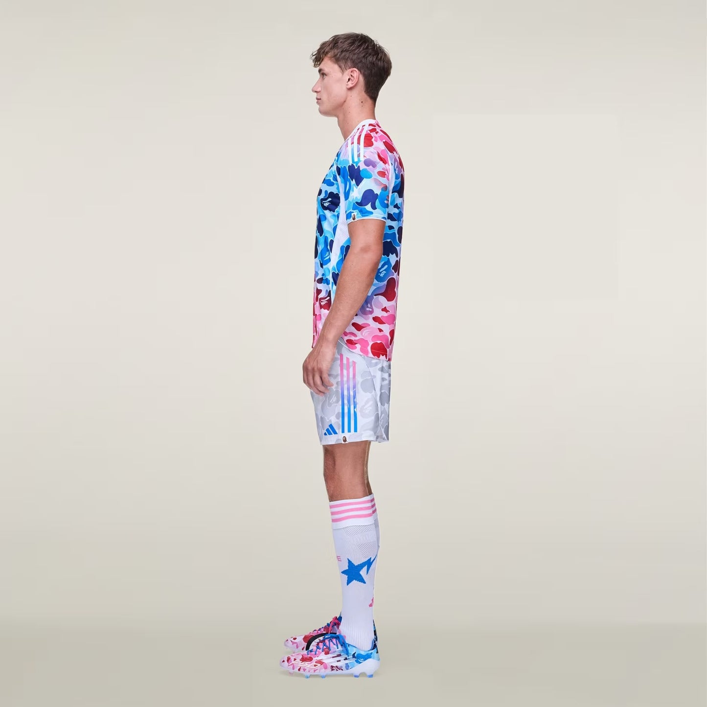 BAPE JERSEY TOP - CLASSIC CAMO PATTERN WITH BAPE AND ADIDAS LOGOS - SHOCK BLUE