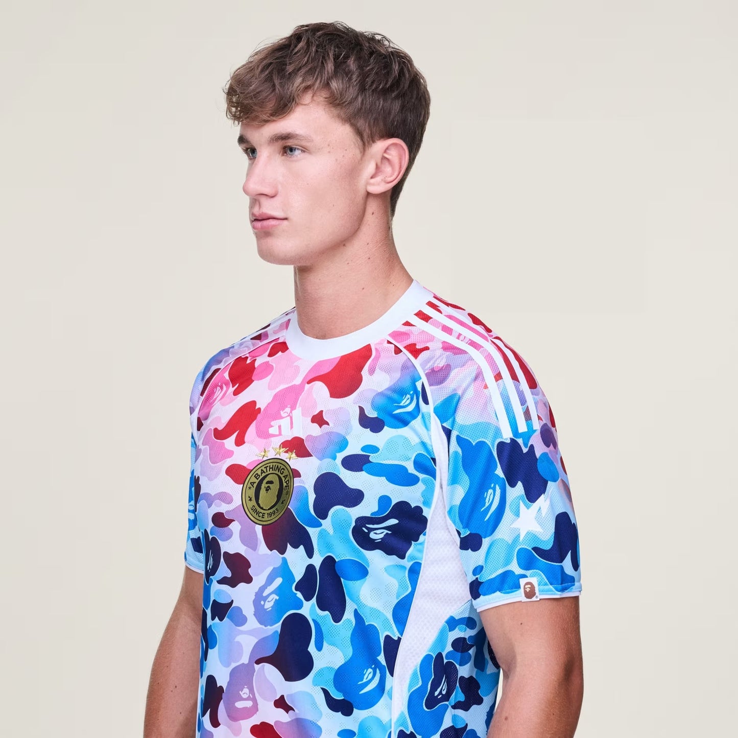 BAPE JERSEY TOP - CLASSIC CAMO PATTERN WITH BAPE AND ADIDAS LOGOS - SHOCK BLUE