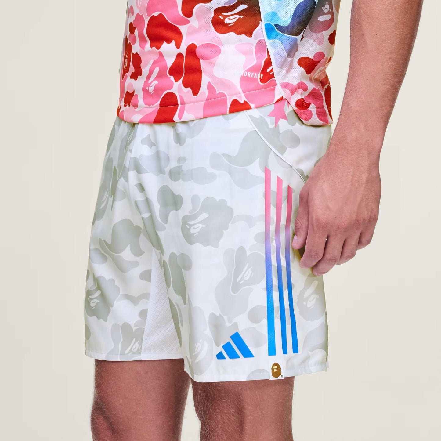 BAPE X ADIDAS SOCCER SHORTS - BAPE ABC CAMO (GREY/WHITE VARIANT)