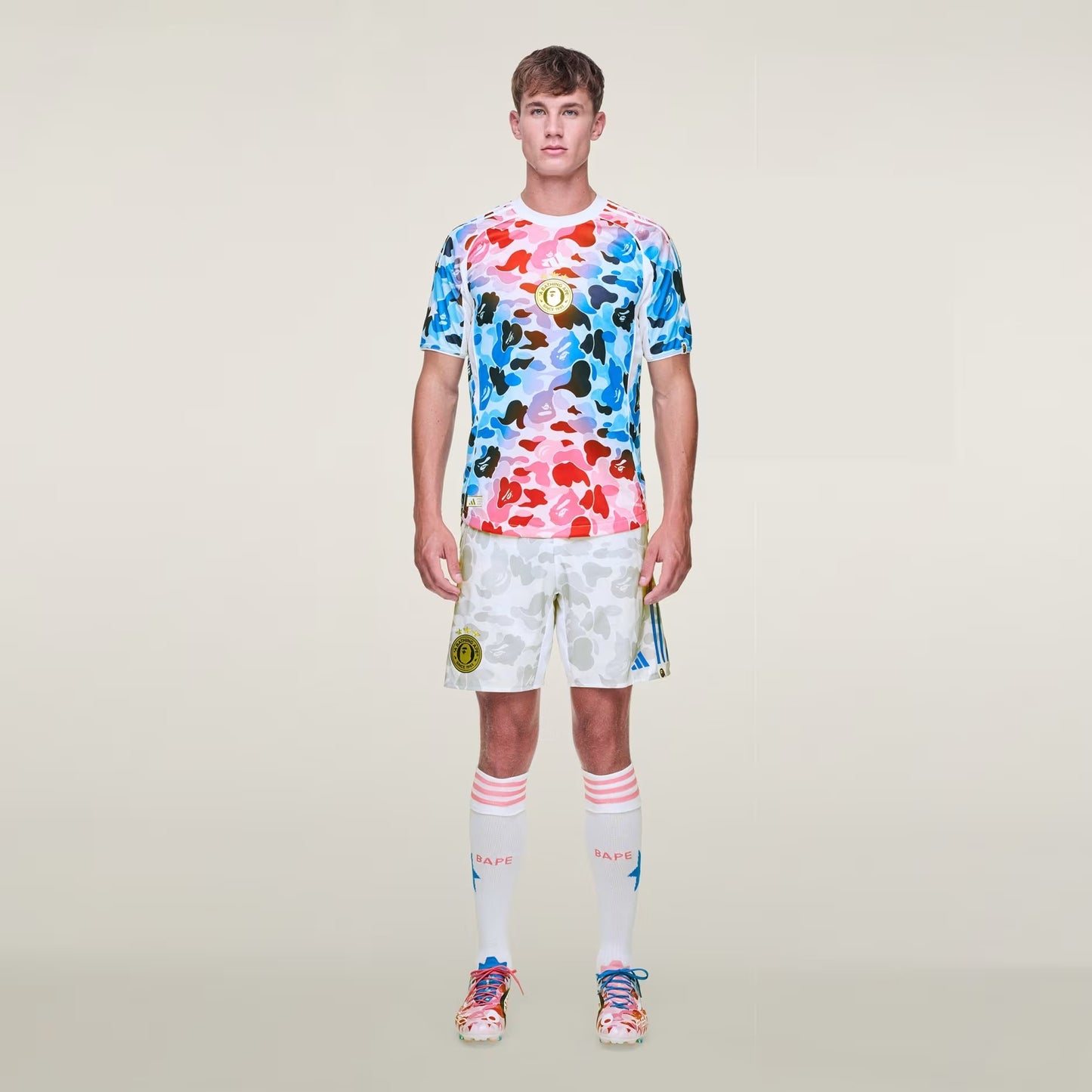 BAPE X ADIDAS SOCCER SHORTS - BAPE ABC CAMO (GREY/WHITE VARIANT)