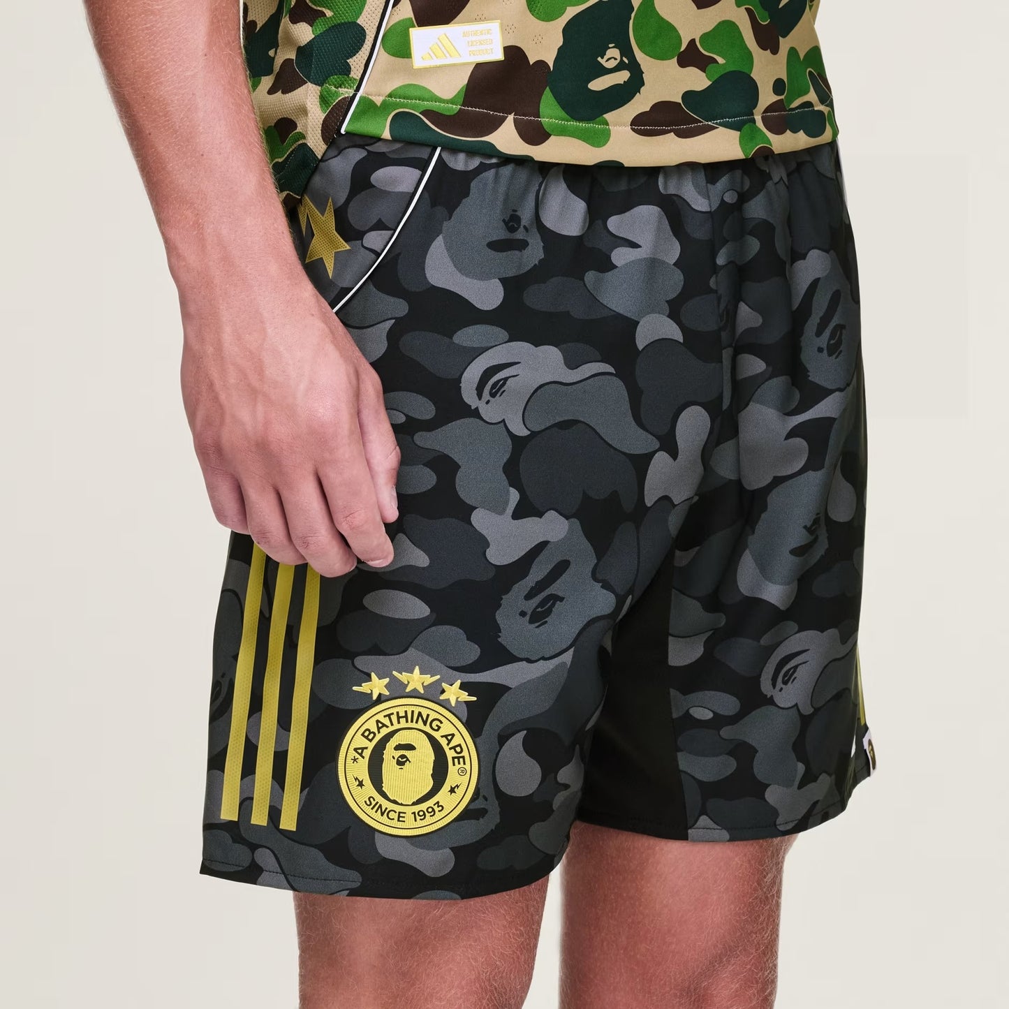 BAPE X ADIDAS SOCCER SHORTS - BAPE ABC CAMO (BLACK/GREY VARIANT)