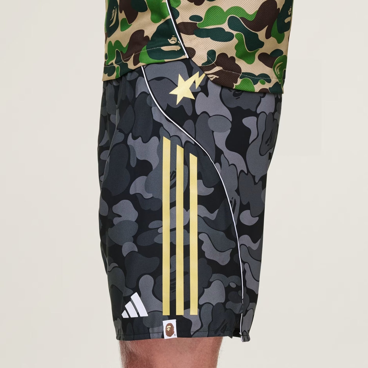 BAPE X ADIDAS SOCCER SHORTS - BAPE ABC CAMO (BLACK/GREY VARIANT)