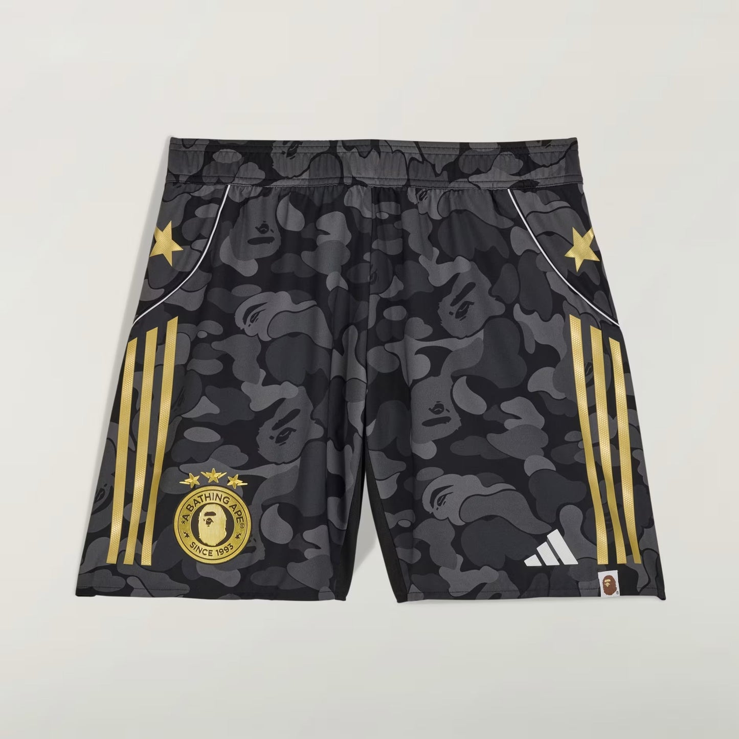 BAPE X ADIDAS SOCCER SHORTS - BAPE ABC CAMO (BLACK/GREY VARIANT)