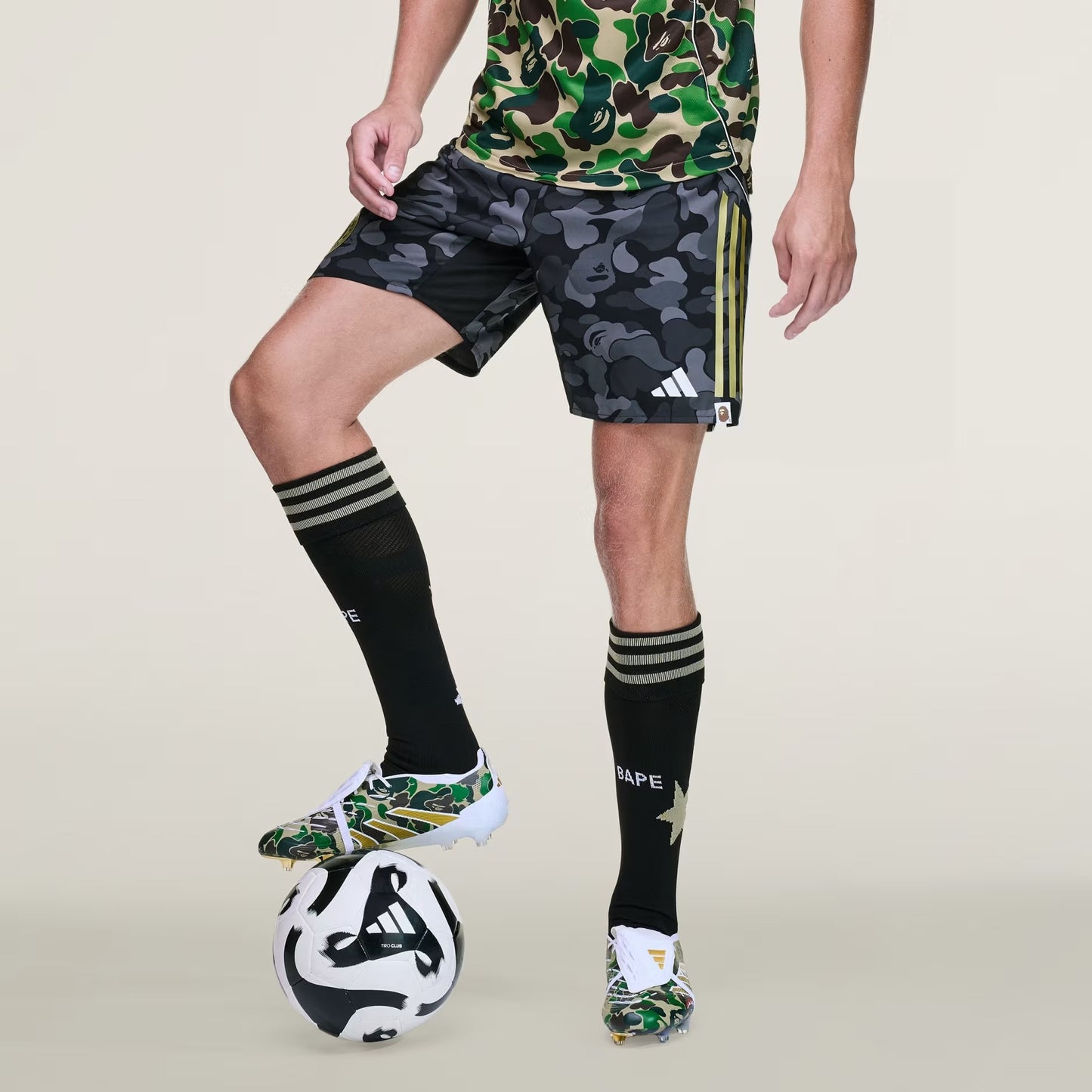 BAPE X ADIDAS SOCCER SHORTS - BAPE ABC CAMO (BLACK/GREY VARIANT)