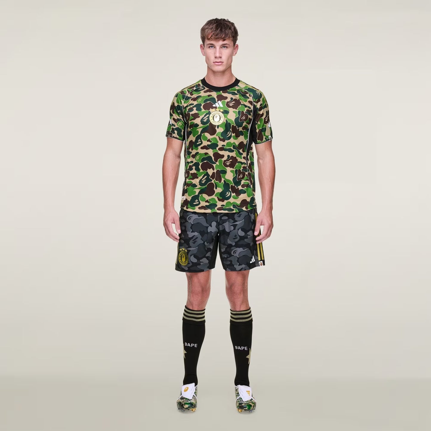 BAPE X ADIDAS SOCCER SHORTS - BAPE ABC CAMO (BLACK/GREY VARIANT)