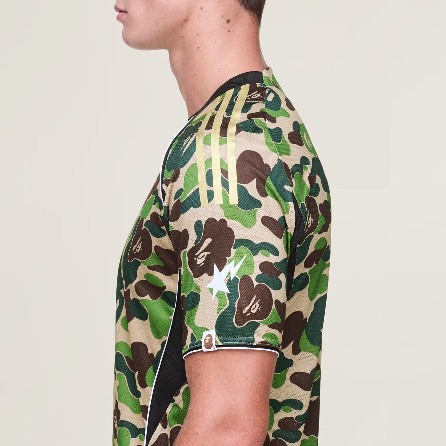 BAPE JERSEY TOP - CLASSIC CAMO PATTERN WITH BAPE AND ADIDAS LOGOS - CREW GREEN