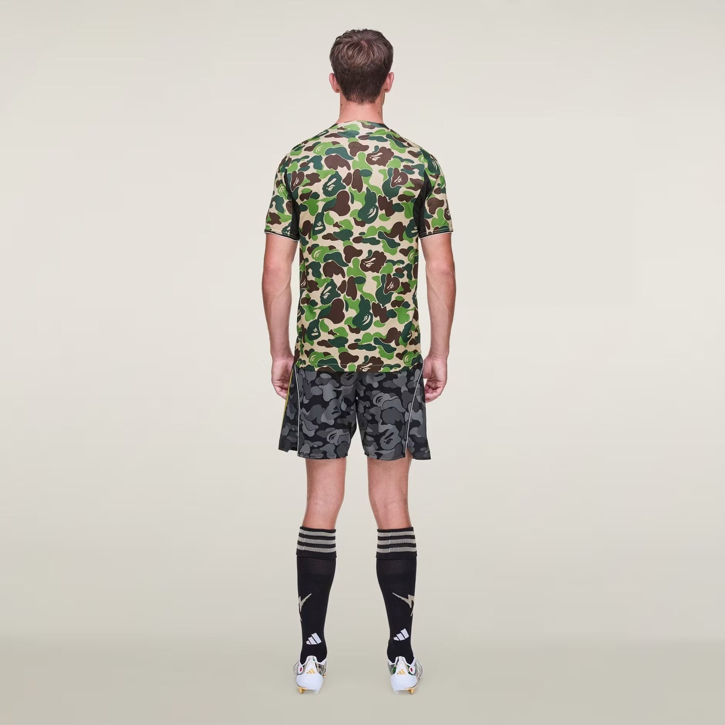 BAPE JERSEY TOP - CLASSIC CAMO PATTERN WITH BAPE AND ADIDAS LOGOS - CREW GREEN