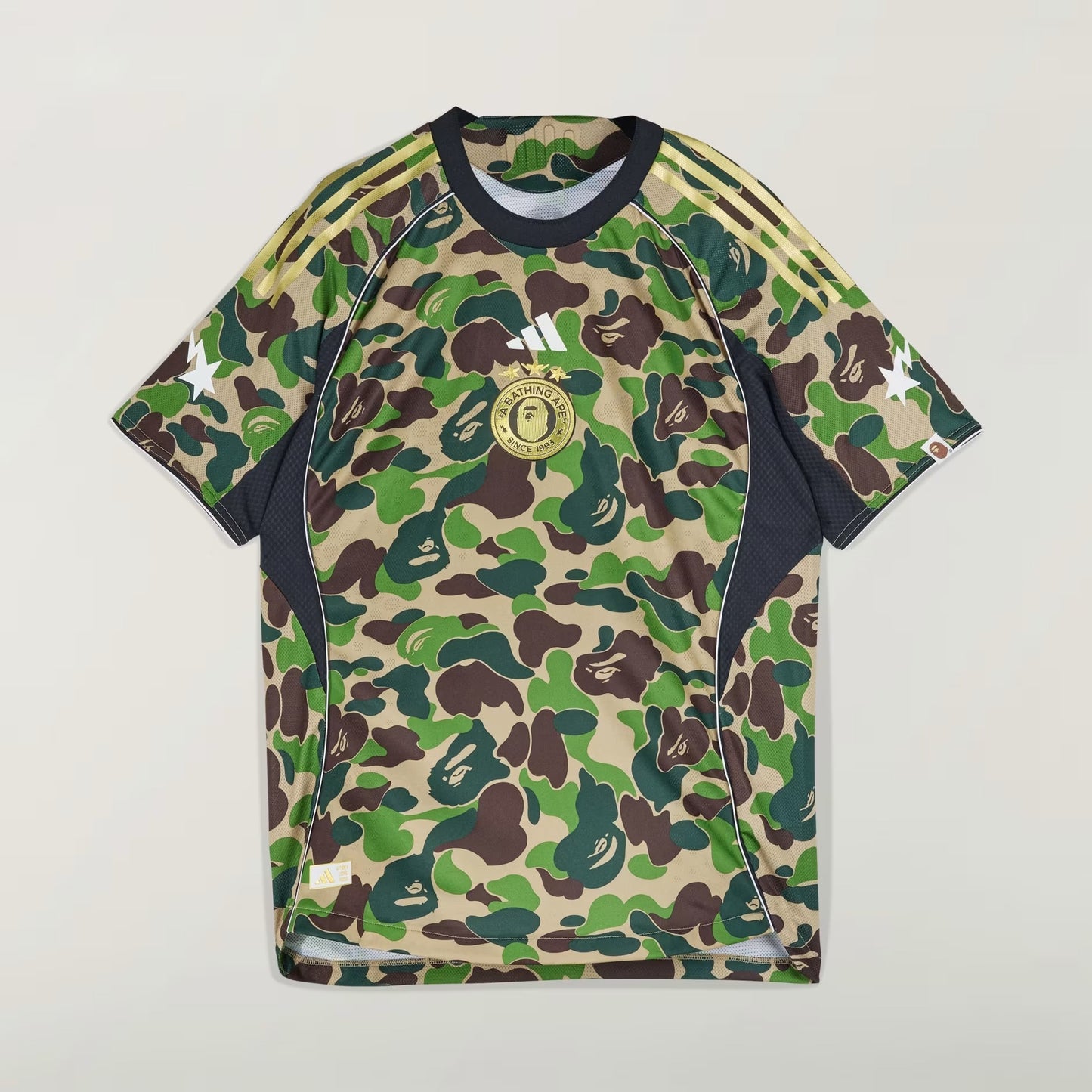 BAPE JERSEY TOP - CLASSIC CAMO PATTERN WITH BAPE AND ADIDAS LOGOS - CREW GREEN