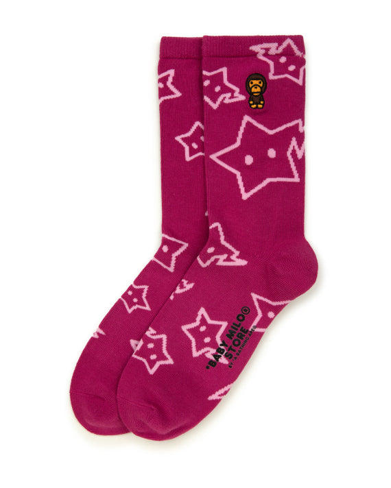 BABY MILO STA STARRY SOCKS - CARMINE ROSE WITH WHITE STAR PATTERN