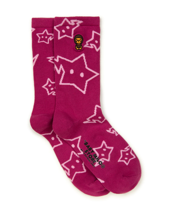 BABY MILO STA STARRY SOCKS - CARMINE ROSE WITH WHITE STAR PATTERN