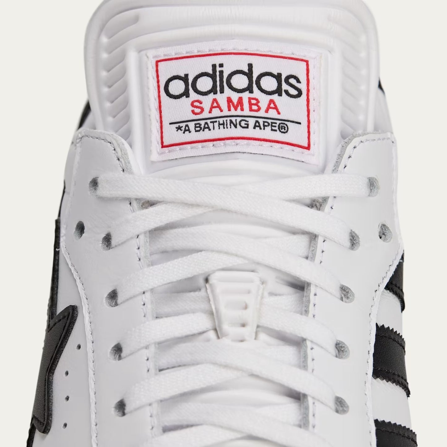 SAMBA BAPE SHOES - WHITE LEATHER WITH BOLD STAR LOGO AND GUM SOLE