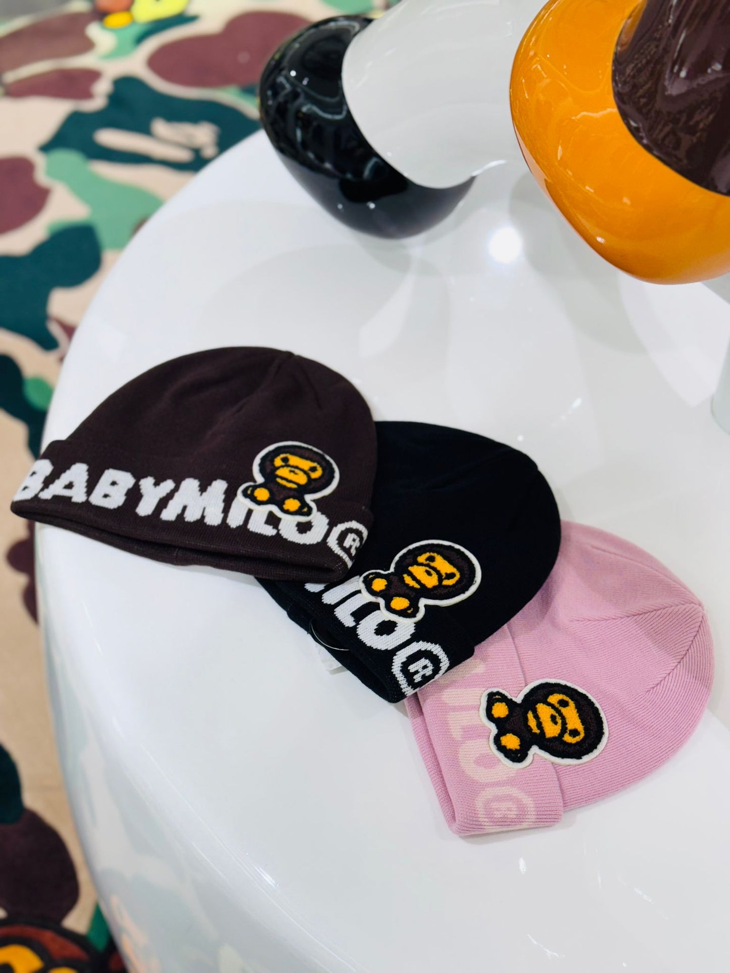 BABY MILO KNIT BEANIE - BROWN, BLACK, PINK