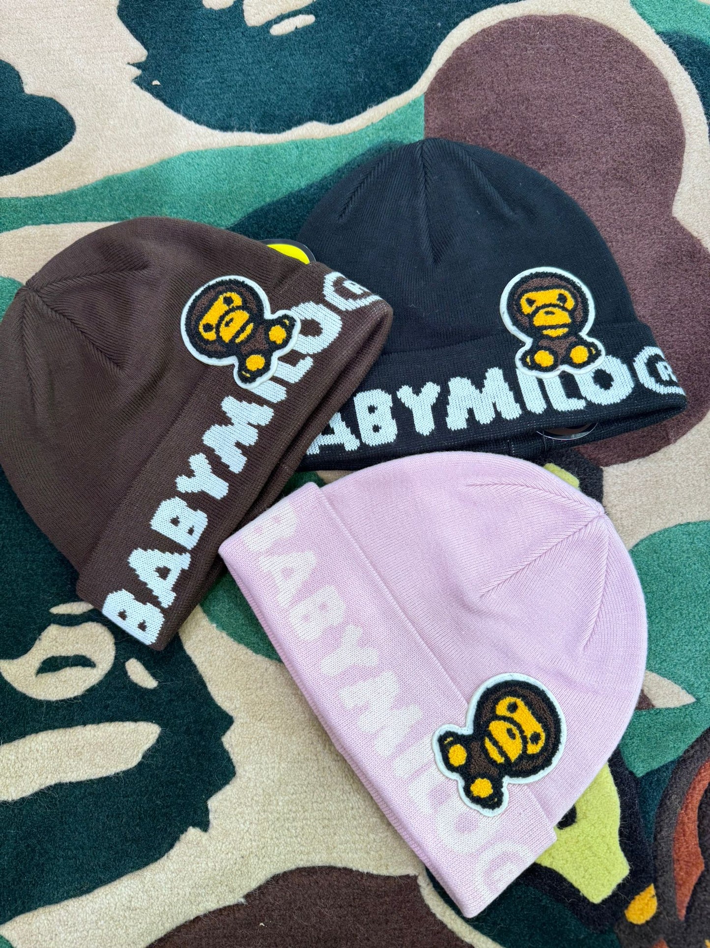 BABY MILO KNIT BEANIE - BROWN, BLACK, PINK