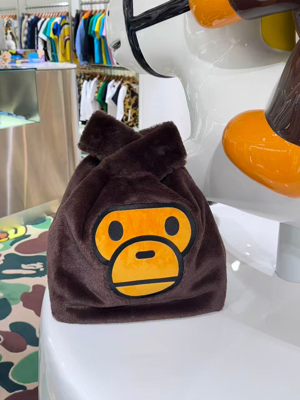BABY MILO FUR LARGE TOTE BAG BROWN