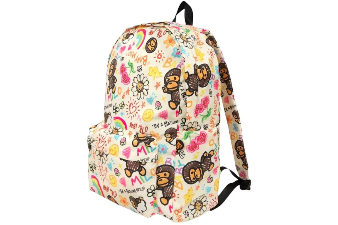 BABY MILO GRAFFITI DOODLE LARGE BACKPACK - IVORY
