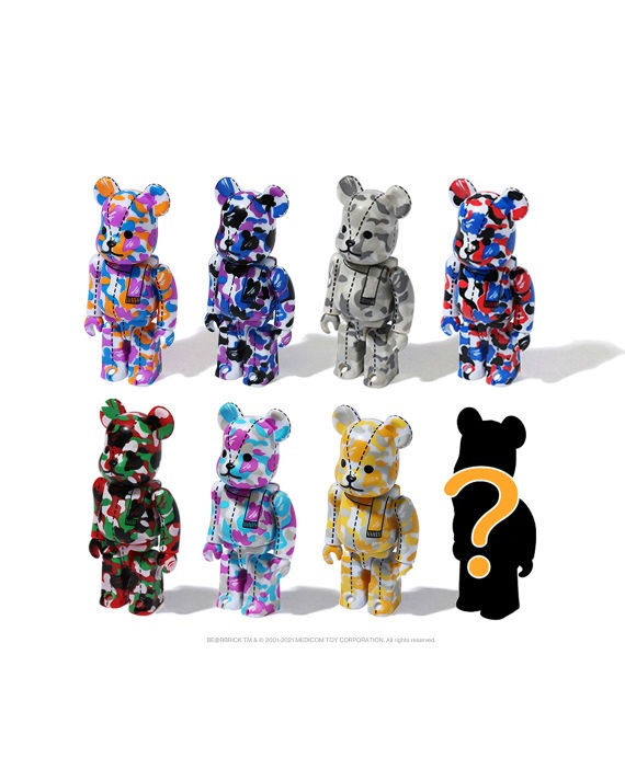 BEARBRICK X A BATHING APE 28TH ANNIVERSARY CAMO #2 100% - PURPLE/ BLUE/ ORANGE