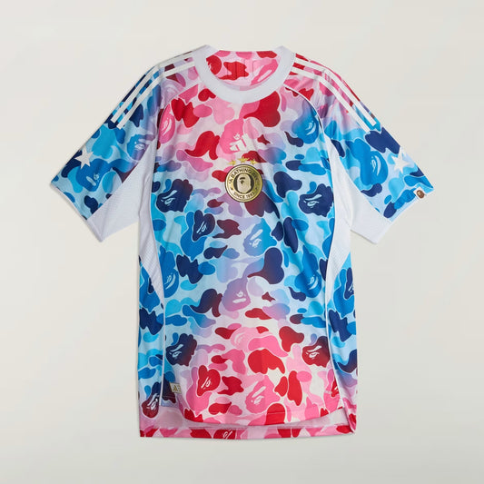 BAPE JERSEY TOP - CLASSIC CAMO PATTERN WITH BAPE AND ADIDAS LOGOS - SHOCK BLUE