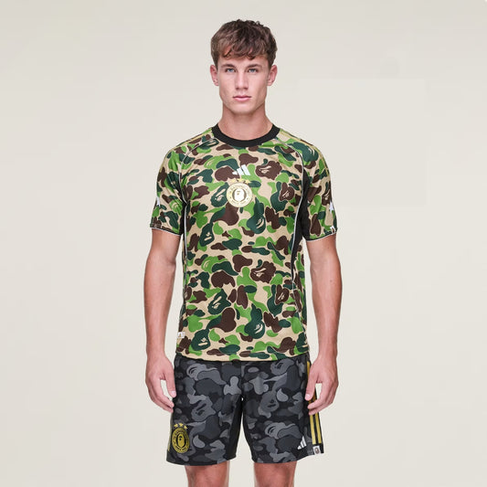 BAPE JERSEY TOP - CLASSIC CAMO PATTERN WITH BAPE AND ADIDAS LOGOS - CREW GREEN