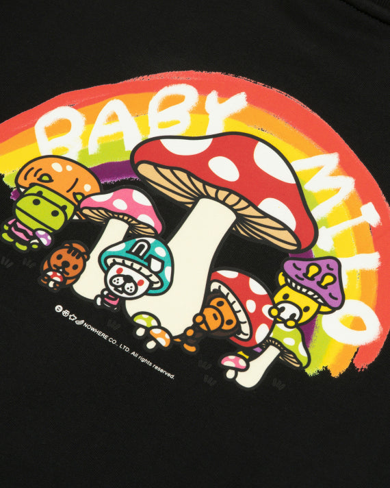 BABY MILO GRAPHIC CREWNECK SWEATSHIRT - BLACK MUSHROOM THEMED - S-XL