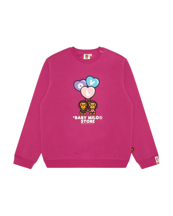 BABY MILO CREWNECK SWEATSHIRT WITH LOVE BALLOONS - CARMINE ROSE - S-XL