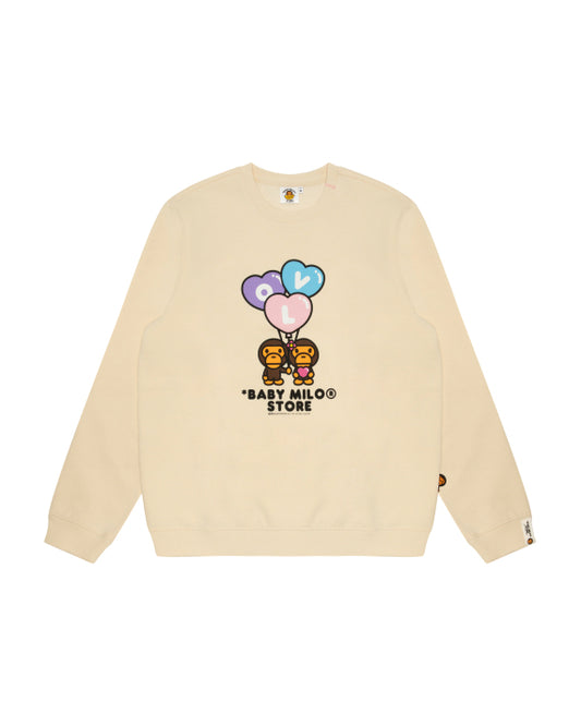 BABY MILO CREWNECK SWEATSHIRT WITH LOVE BALLOONS - CREAM WHITE - S-XL