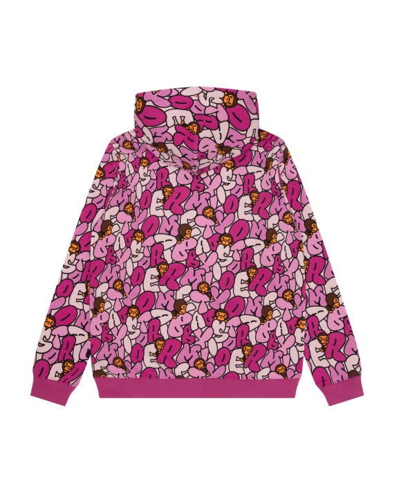 BABY MILO ALL-OVER PRINT HOODIE- CARMINE ROSE- S-M