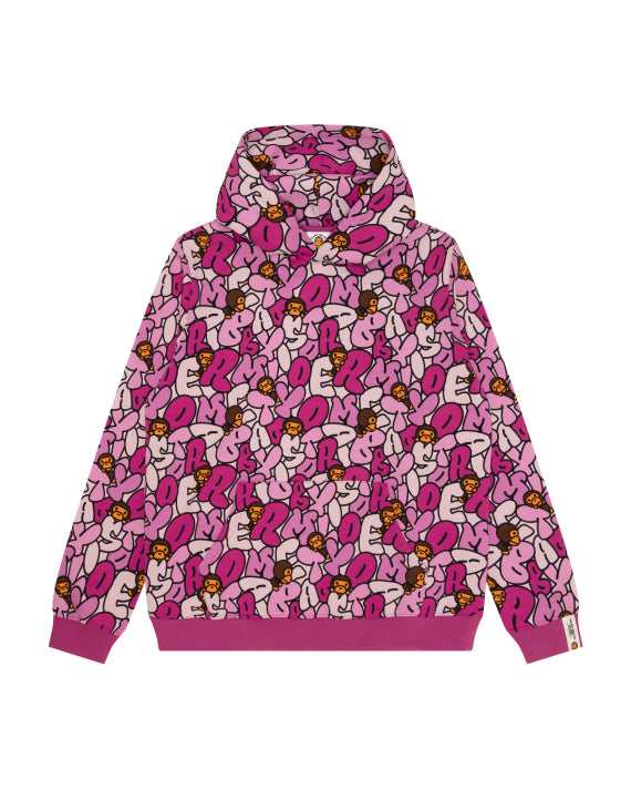 BABY MILO ALL-OVER PRINT HOODIE- CARMINE ROSE- S-M