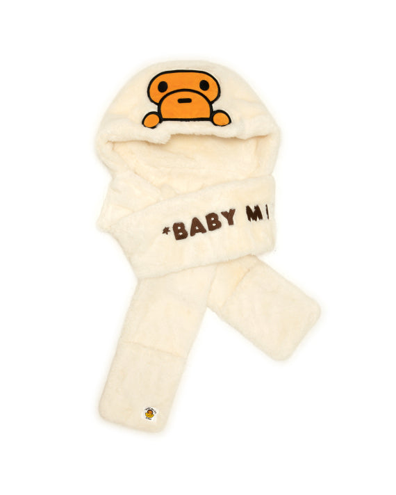 BABY MILO CREAM PLUSH HOODED SCARF