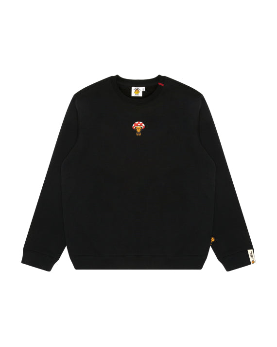 BABY MILO GRAPHIC CREWNECK SWEATSHIRT - BLACK MUSHROOM THEMED - S-XL