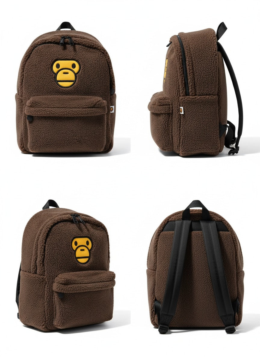 BABY MILO SHERPA FLEECE LARGE BACKPACK - BROWN