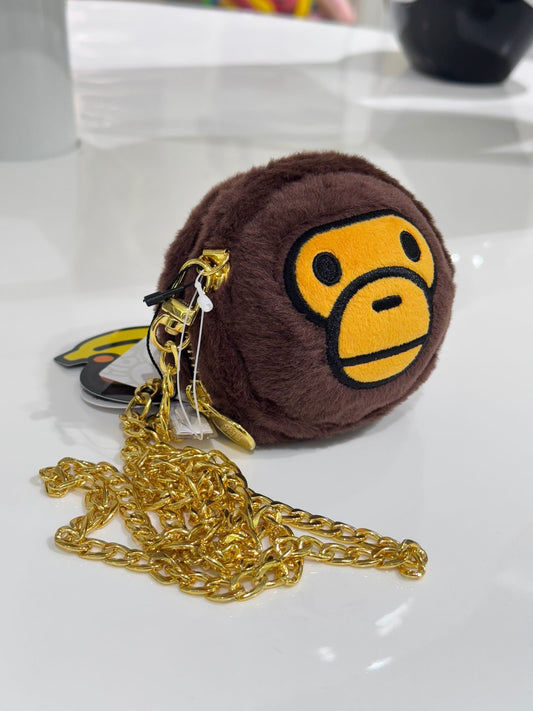 BAPE BABY MILO PLUSH DOLL CHAIN MINI CROSS SHOULDER BAG - BROWN/YELLOW MONKEY FACE