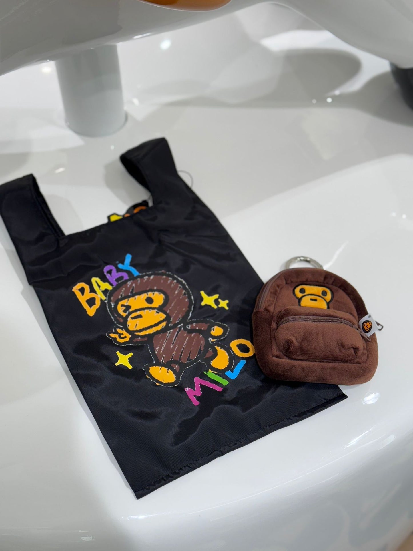 BABY MILO KEYCHAIN ECO RECYCLE TOTE BAG CRAYON STYLE GRAPHIC BLACK