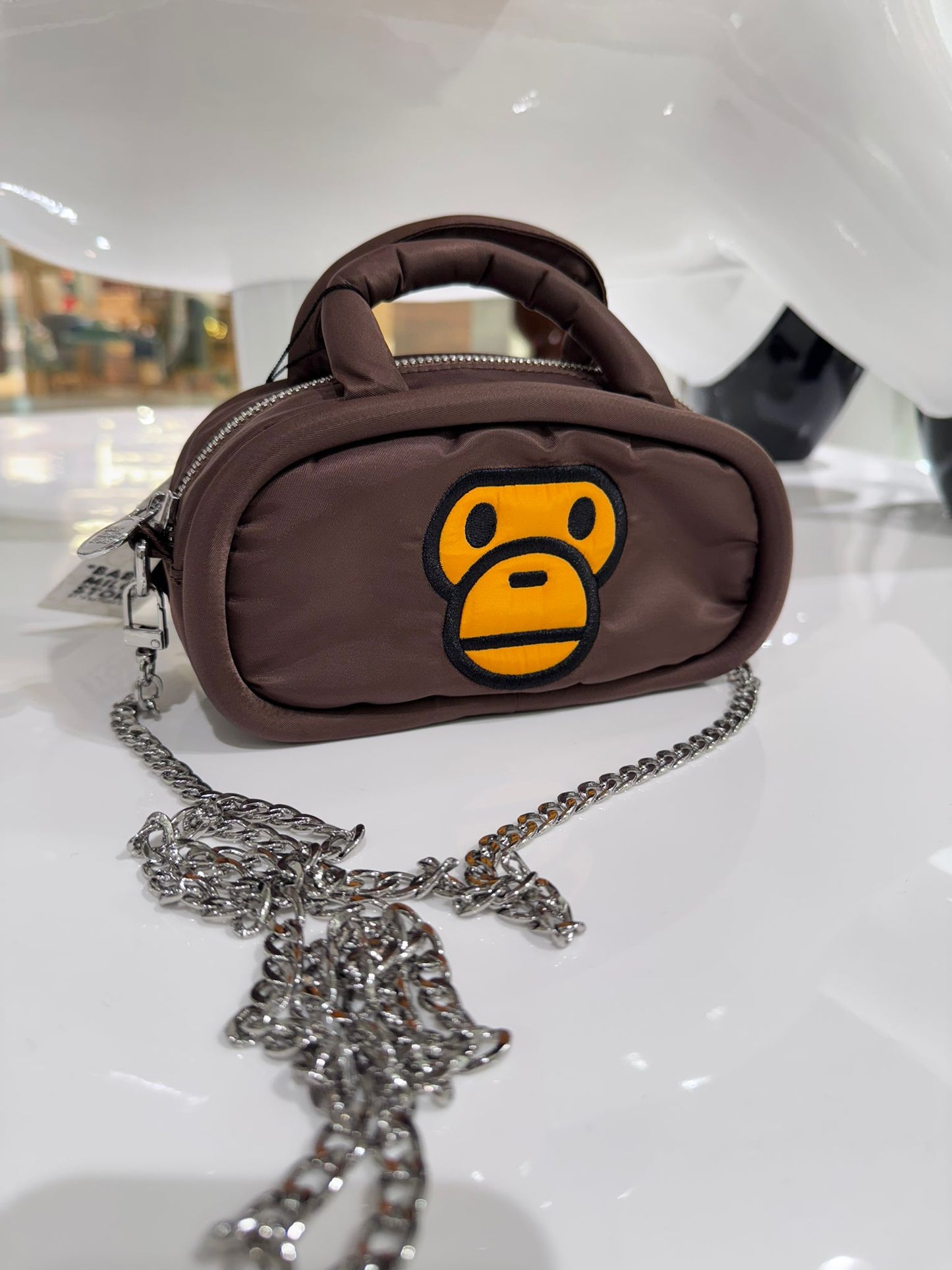 BAPE BABY MILO PLUSH DOLL CHAIN SMALL CROSS SHOULDER BAG - BROWN/YELLOW MONKEY FACE