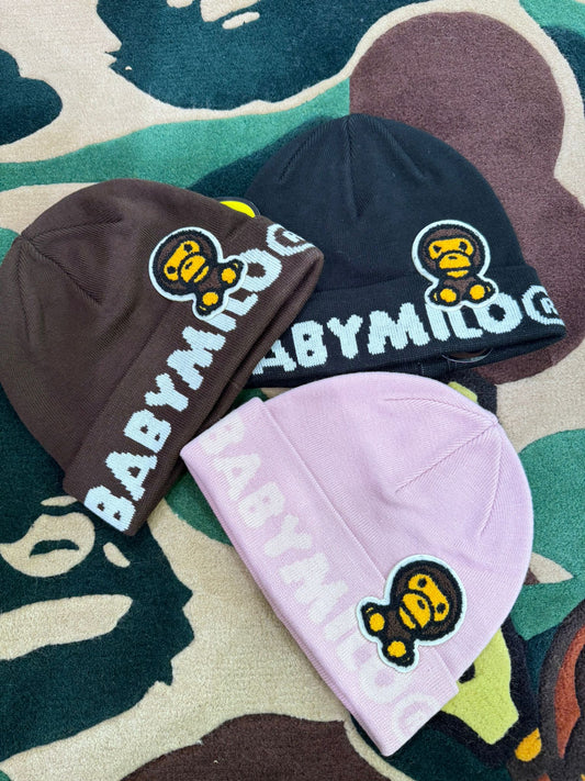 BABY MILO KNIT BEANIE - BROWN, BLACK, PINK