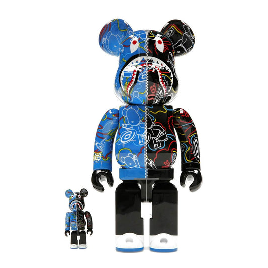 Bearbrick x BAPE Line Camo Shark 100% & 400% Set Blue/Black