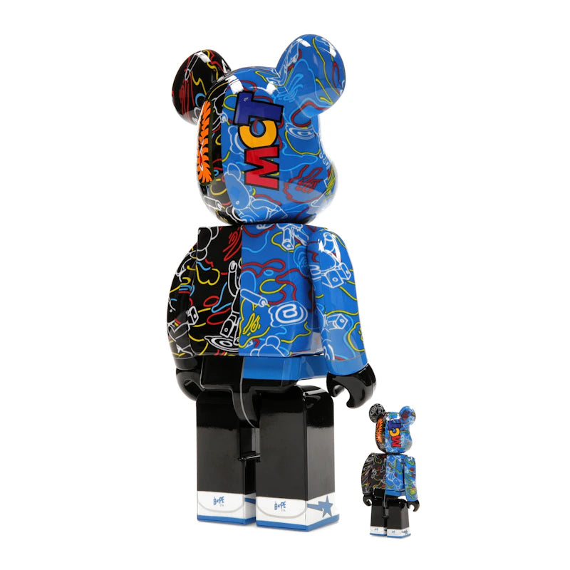 Bearbrick x BAPE Line Camo Shark 100% & 400% Set Blue/Black