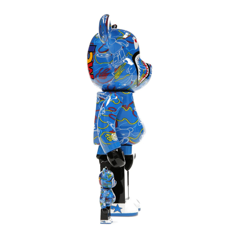 Bearbrick x BAPE Line Camo Shark 100% & 400% Set Blue/Black