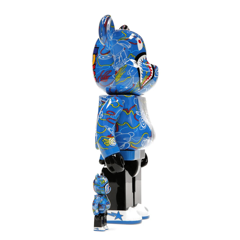 Bearbrick x BAPE Line Camo Shark 100% & 400% Set Blue/Black