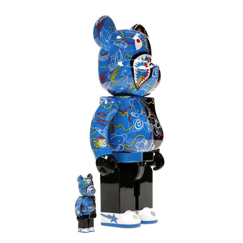 Bearbrick x BAPE Line Camo Shark 100% & 400% Set Blue/Black