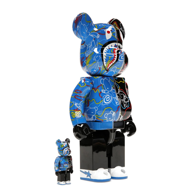 Bearbrick x BAPE Line Camo Shark 100% & 400% Set Blue/Black