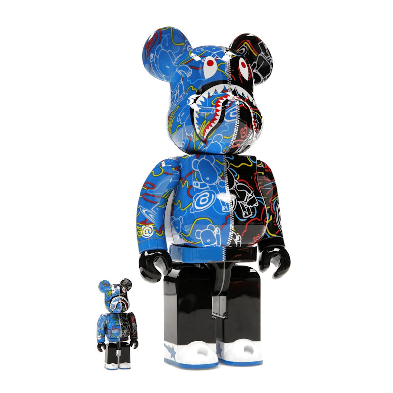 Bearbrick x BAPE Line Camo Shark 100% & 400% Set Blue/Black