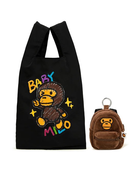BABY MILO KEYCHAIN ECO RECYCLE TOTE BAG CRAYON STYLE GRAPHIC BLACK
